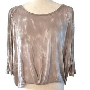 Revolve LA Made Womens XS Tie Dye Top Brown Open Draped Back 3/4 Sleeves NWT